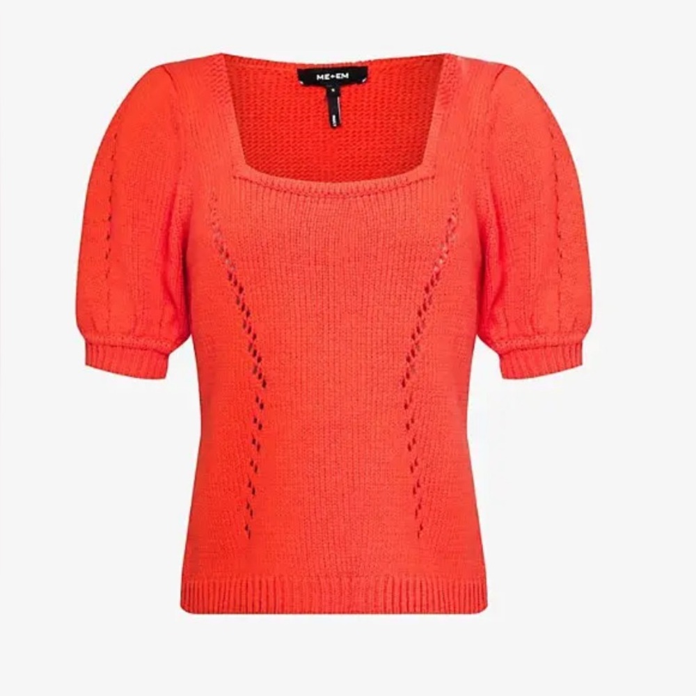 ME+EM Coral Red Scoop Neck Short Sleeve Sweater
